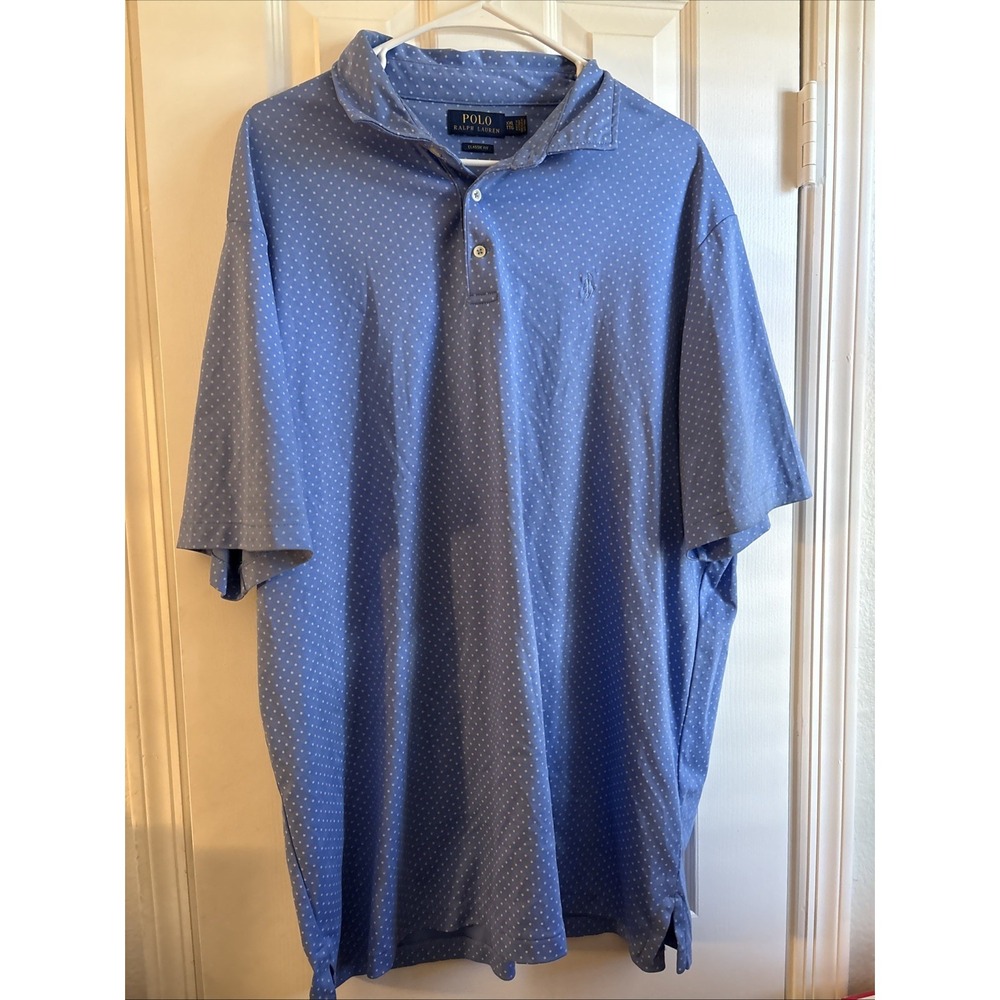 Polo Ralph Lauren Polo Shirt Mens XXL Blue Polka Dot Slim Fit Short Sleeve